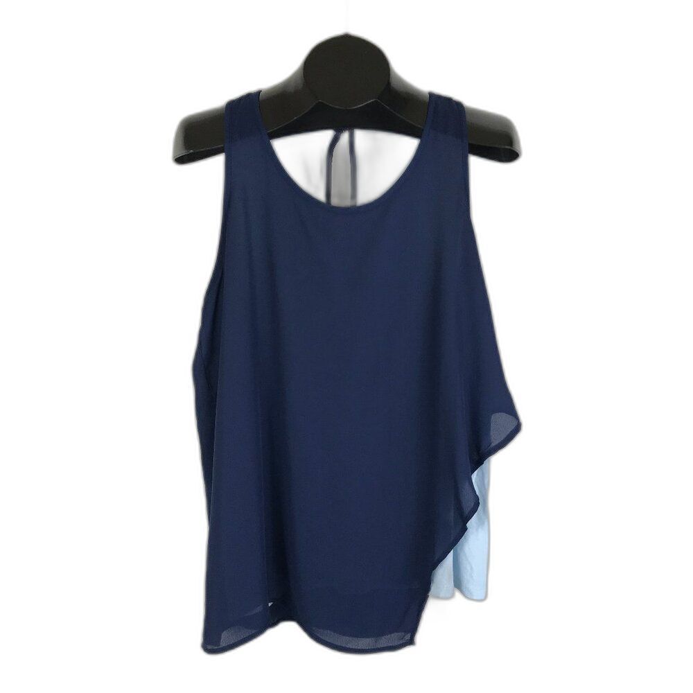 Pleione Asymmetrical Mixed Media Tank Top Women's Small Blue Casual Summer